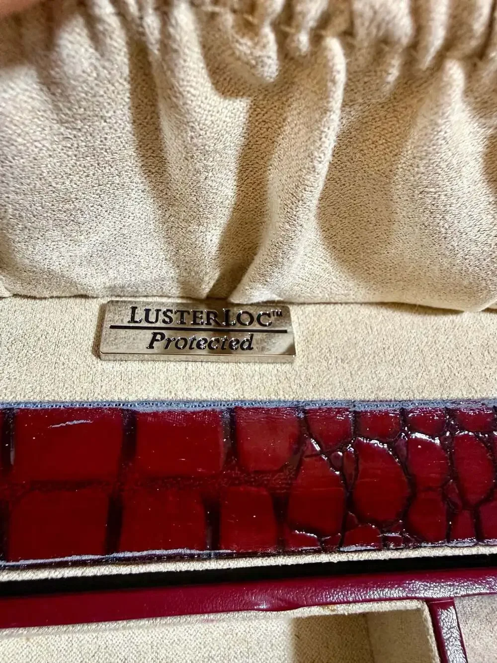 Wolf Jewelry Box w/ LusterLoc Protection, Red Faux Croc Leather